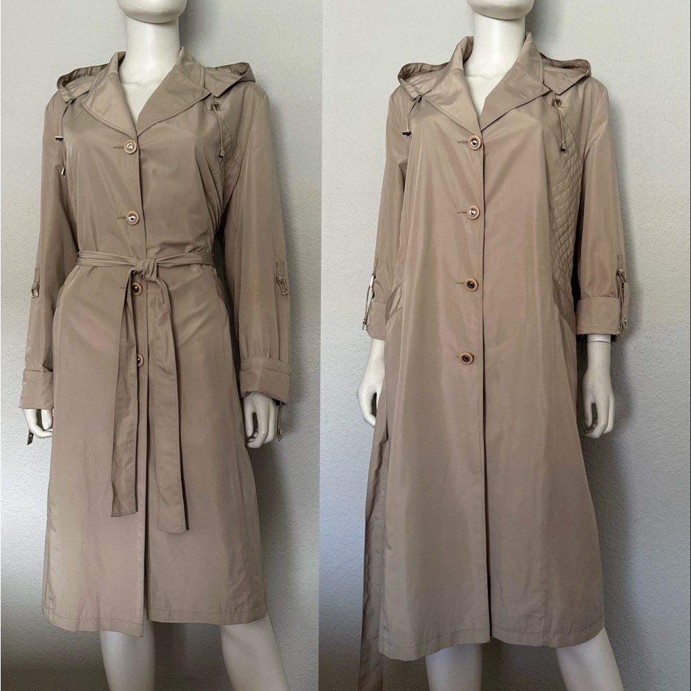 WOMEN PLUS SIZE TRENCH COAT HOODED BELTED COAT LINED COLLARED SINGLE-BREASTED - Picture 8 of 13